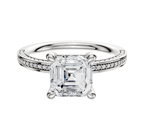 Platinum 4 Prong Hidden Halo Classic Flat 3-Row-Pave 2.0mm Engagement Ring