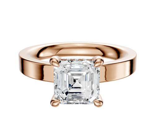 14K Rose Gold 4 Prong Hidden Halo Classic Flat 3.0mm Engagement Ring