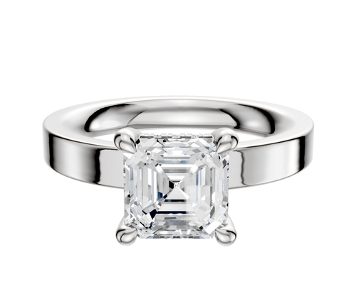 14K White Gold 4 Prong Hidden Halo Classic Flat 3.0mm Engagement Ring