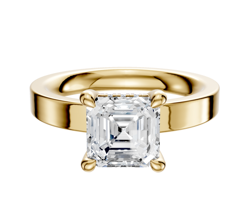 14K Yellow Gold 4 Prong Hidden Halo Classic Flat 3.0mm Engagement Ring