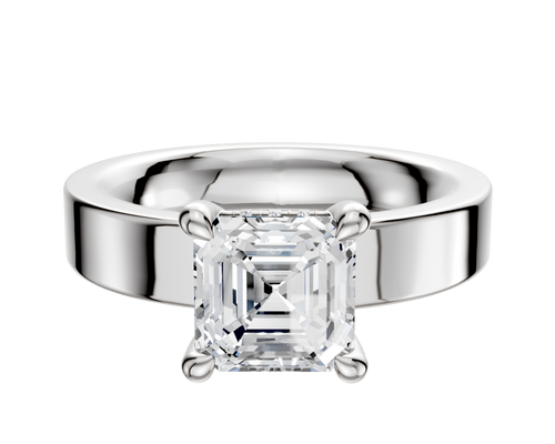 14K White Gold 4 Prong Hidden Halo Classic Flat 4.0mm Engagement Ring