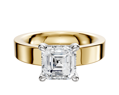 18K Two Tone 4 Prong Hidden Halo Classic Flat 4.0mm Engagement Ring