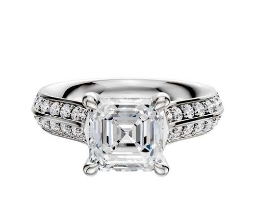 Platinum 4 Prong Hidden Halo Cathedral Knife Edge 1-Row-Pave 2.5mm Engagement Ring