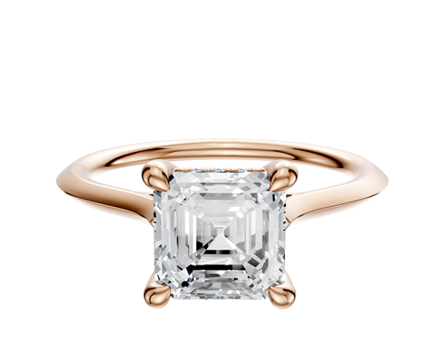18K Rose Gold 4 Prong Hidden Halo Cathedral Knife Edge 1.5mm Engagement Ring