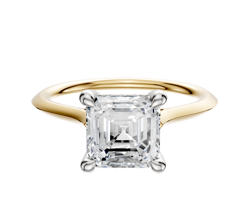 18K Two Tone 4 Prong Hidden Halo Cathedral Knife Edge 1.5mm Engagement Ring