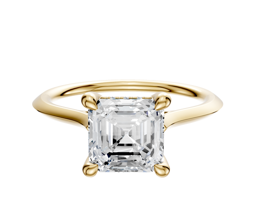 18K Yellow Gold 4 Prong Hidden Halo Cathedral Knife Edge 1.5mm Engagement Ring