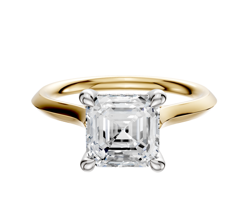 18K Two Tone 4 Prong Hidden Halo Cathedral Knife Edge 2.0mm Engagement Ring