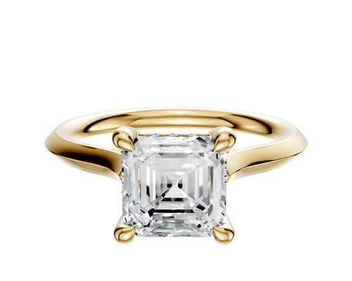18K Yellow Gold 4 Prong Hidden Halo Cathedral Knife Edge 2.0mm Engagement Ring