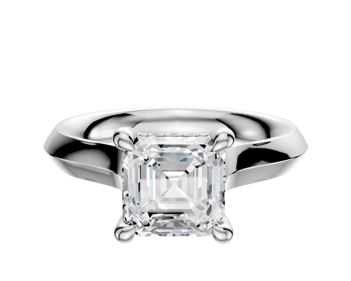 18K White Gold 4 Prong Hidden Halo Cathedral Knife Edge 3.0mm Engagement Ring