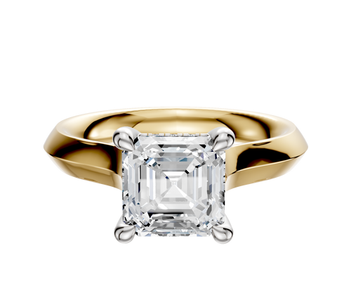 18K Two Tone 4 Prong Hidden Halo Cathedral Knife Edge 3.0mm Engagement Ring