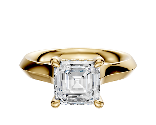 14K Yellow Gold 4 Prong Hidden Halo Cathedral Knife Edge 3.0mm Engagement Ring