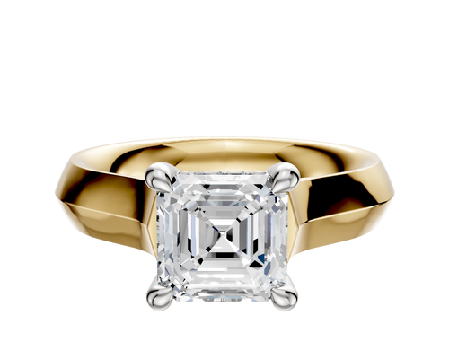 18K Two Tone 4 Prong Hidden Halo Cathedral Knife Edge 4.0mm Engagement Ring