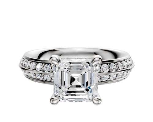 Platinum 4 Prong Hidden Halo Classic Knife Edge 1-Row-Pave 2.5mm Engagement Ring