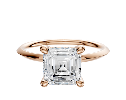 18K Rose Gold 4 Prong Hidden Halo Classic Knife Edge 1.5mm Engagement Ring