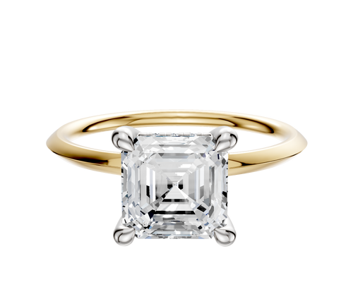 18K Two Tone 4 Prong Hidden Halo Classic Knife Edge 1.5mm Engagement Ring