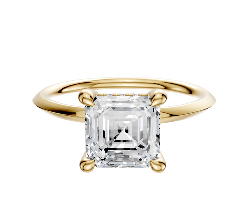14K Yellow Gold 4 Prong Hidden Halo Classic Knife Edge 1.5mm Engagement Ring