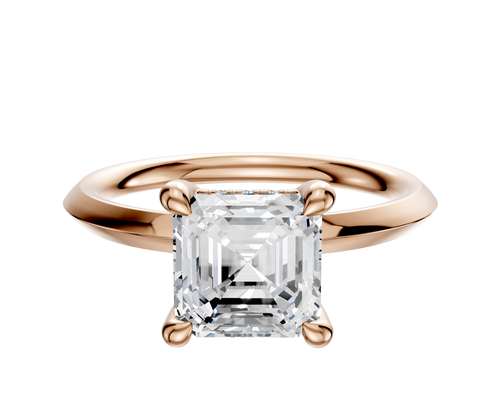 18K Rose Gold 4 Prong Hidden Halo Classic Knife Edge 2.0mm Engagement Ring