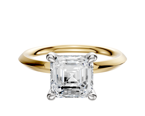 14K Two Tone 4 Prong Hidden Halo Classic Knife Edge 2.0mm Engagement Ring