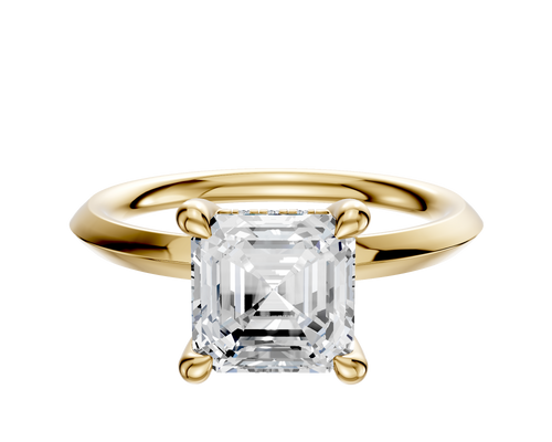 14K Yellow Gold 4 Prong Hidden Halo Classic Knife Edge 2.0mm Engagement Ring