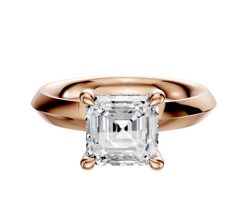 18K Rose Gold 4 Prong Hidden Halo Classic Knife Edge 3.0mm Engagement Ring