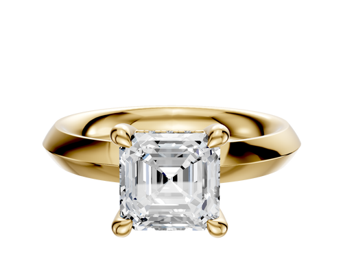 18K Yellow Gold 4 Prong Hidden Halo Classic Knife Edge 3.0mm Engagement Ring