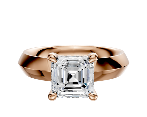 18K Rose Gold 4 Prong Hidden Halo Classic Knife Edge 4.0mm Engagement Ring