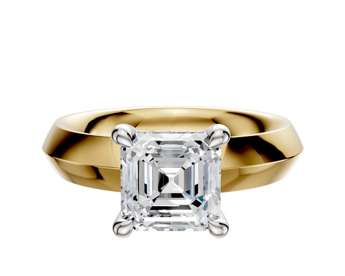 14K Two Tone 4 Prong Hidden Halo Classic Knife Edge 4.0mm Engagement Ring