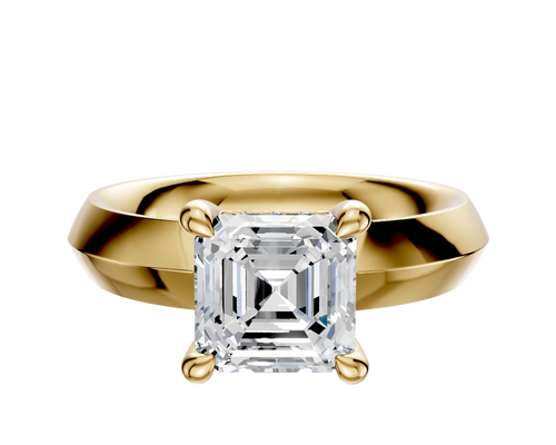 18K Yellow Gold 4 Prong Hidden Halo Classic Knife Edge 4.0mm Engagement Ring