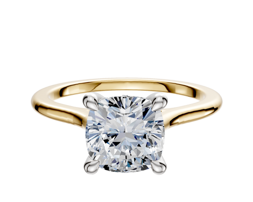 14K Two Tone 4 Prong Hidden Halo Cathedral Dome 1.5mm Engagement Ring