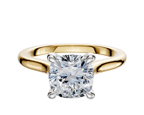 14K Two Tone 4 Prong Hidden Halo Cathedral Dome 2.0mm Engagement Ring