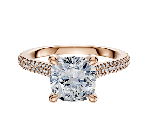 18K Rose Gold 4 Prong Hidden Halo Cathedral Dome 3-Row-Pave 2.0mm Engagement Ring