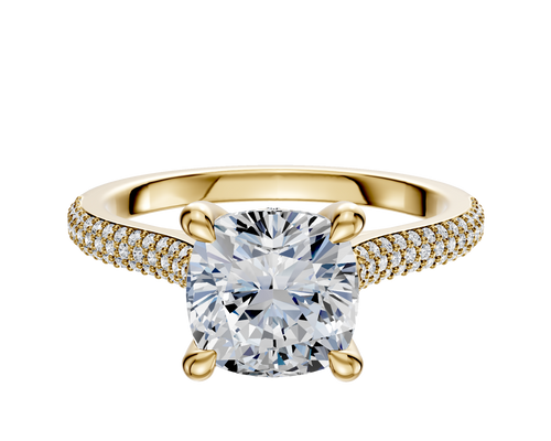 18K Yellow Gold 4 Prong Hidden Halo Cathedral Dome 3-Row-Pave 2.0mm Engagement Ring