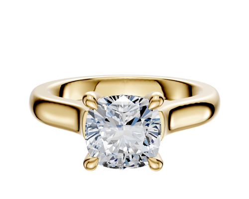 14K Yellow Gold 4 Prong Hidden Halo Cathedral Dome 3.0mm Engagement Ring
