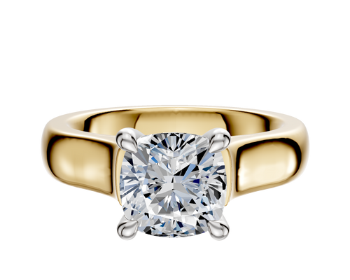 18K Two Tone 4 Prong Hidden Halo Cathedral Dome 4.0mm Engagement Ring