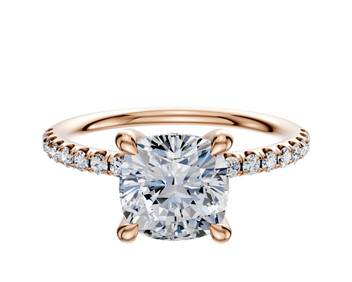14K Rose Gold 4 Prong Hidden Halo Classic Dome 1-Row-Pave 2.5mm Engagement Ring