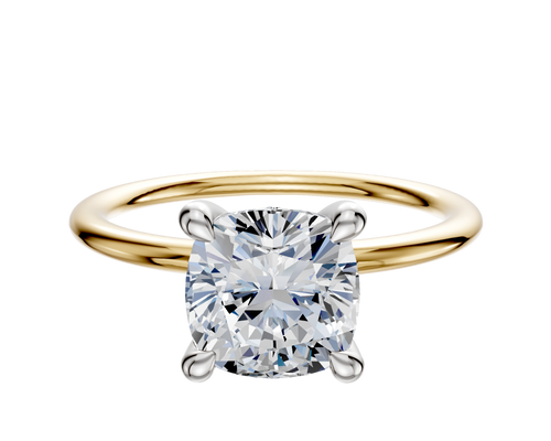 14K Two Tone 4 Prong Hidden Halo Classic Dome 1.5mm Engagement Ring