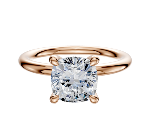 18K Rose Gold 4 Prong Hidden Halo Classic Dome 2.0mm Engagement Ring
