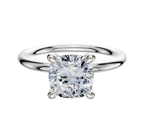 14K White Gold 4 Prong Hidden Halo Classic Dome 2.0mm Engagement Ring
