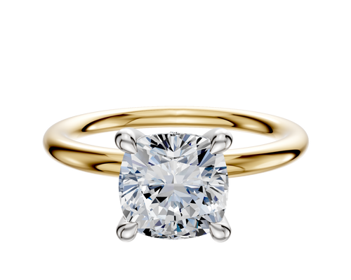 14K Two Tone 4 Prong Hidden Halo Classic Dome 2.0mm Engagement Ring
