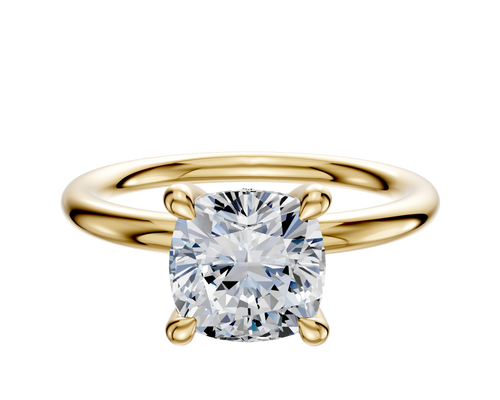 18K Yellow Gold 4 Prong Hidden Halo Classic Dome 2.0mm Engagement Ring