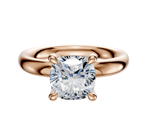 18K Rose Gold 4 Prong Hidden Halo Classic Dome 3.0mm Engagement Ring