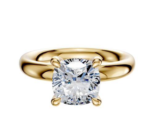 18K Yellow Gold 4 Prong Hidden Halo Classic Dome 3.0mm Engagement Ring