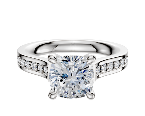14K White Gold 4 Prong Hidden Halo Cathedral Flat 1-Row-Pave 2.5mm Engagement Ring