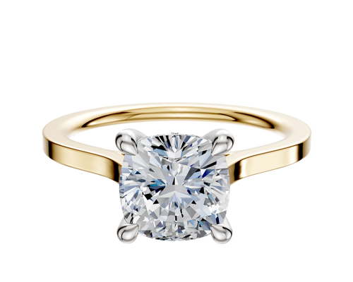 14K Two Tone 4 Prong Hidden Halo Cathedral Flat 1.5mm Engagement Ring