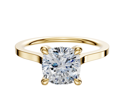 14K Yellow Gold 4 Prong Hidden Halo Cathedral Flat 1.5mm Engagement Ring