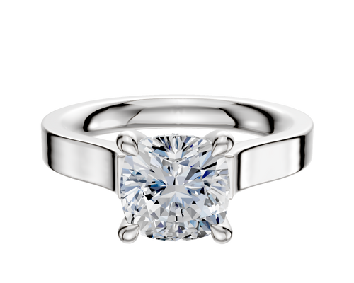 18K White Gold 4 Prong Hidden Halo Cathedral Flat 3.0mm Engagement Ring
