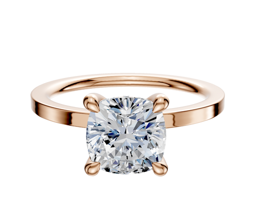 18K Rose Gold 4 Prong Hidden Halo Classic Flat 1.5mm Engagement Ring