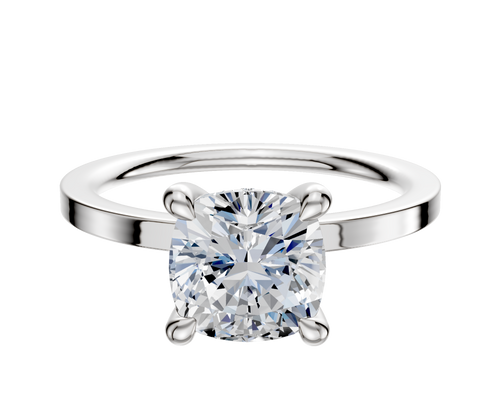 14K White Gold 4 Prong Hidden Halo Classic Flat 1.5mm Engagement Ring