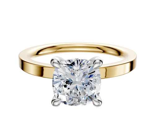 18K Two Tone 4 Prong Hidden Halo Classic Flat 2.0mm Engagement Ring