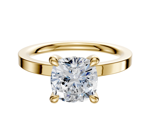 14K Yellow Gold 4 Prong Hidden Halo Classic Flat 2.0mm Engagement Ring